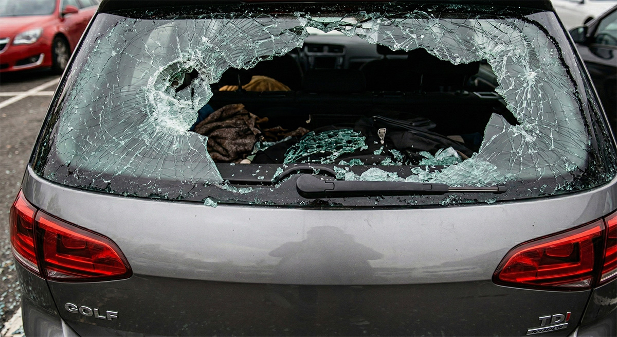 Heckscheibe an Pkw eingeschlagen